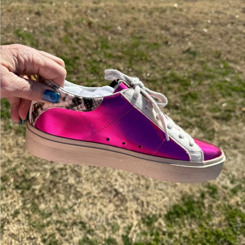 SHUSHOP Metallic Pink and Cream Women's Sneakers - Picture 3 of 5
